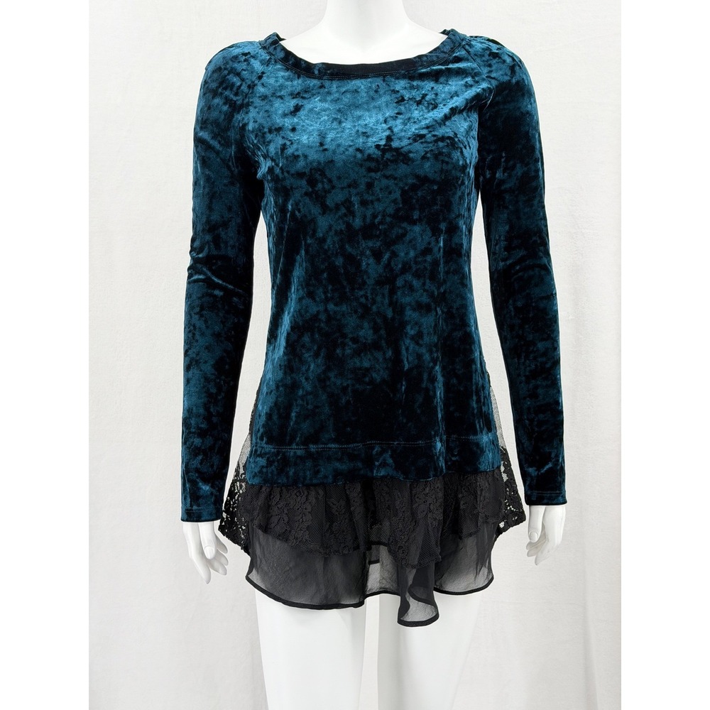 Karen Kane Top Womens Small Teal Black Crushed Velvet Fairy Grunge‎ Whimsigoth